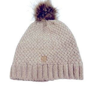 Daisy Fuentes Women's Cozy Cross Hatch
Chenille Beanie Faux Fur Pom Plush Lining